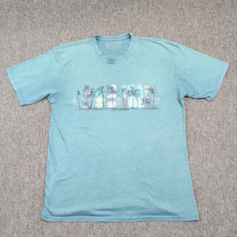 Newport Blue Y2K Surf Palm Tree Graphic Tee Large Teal Beach Coastal Streetwear
